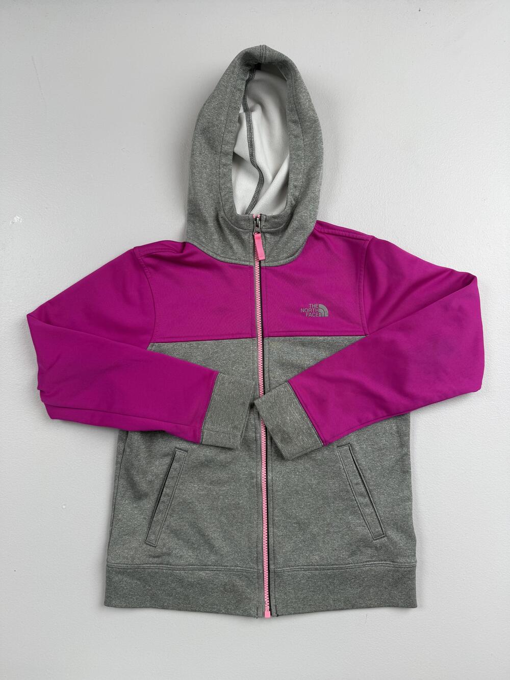 The North Face Jacket Girls Large 14/16 Gray Pink Fleece Hooded Full Zip